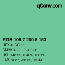 カラーコード: RGB 108.7 200.6 153 | qconv.com