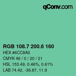 カラーコード: RGB 108.7 200.6 160 | qconv.com