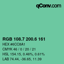 カラーコード: RGB 108.7 200.6 161 | qconv.com