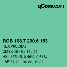 カラーコード: RGB 108.7 200.6 163 | qconv.com