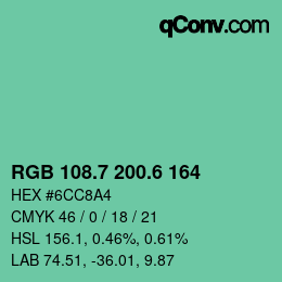 カラーコード: RGB 108.7 200.6 164 | qconv.com