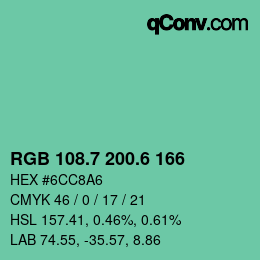 カラーコード: RGB 108.7 200.6 166 | qconv.com