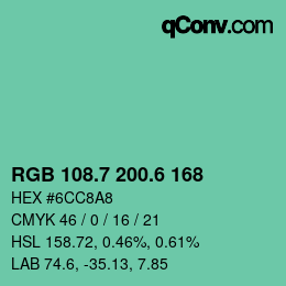 カラーコード: RGB 108.7 200.6 168 | qconv.com