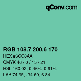 カラーコード: RGB 108.7 200.6 170 | qconv.com