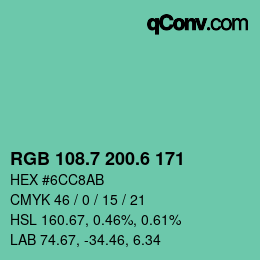 カラーコード: RGB 108.7 200.6 171 | qconv.com