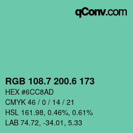 カラーコード: RGB 108.7 200.6 173 | qconv.com