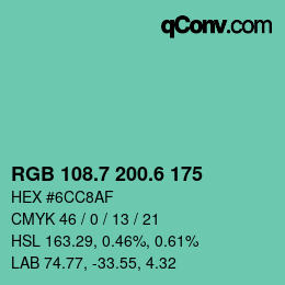 カラーコード: RGB 108.7 200.6 175 | qconv.com