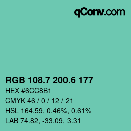 カラーコード: RGB 108.7 200.6 177 | qconv.com