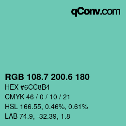 カラーコード: RGB 108.7 200.6 180 | qconv.com