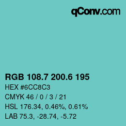 カラーコード: RGB 108.7 200.6 195 | qconv.com
