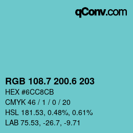 カラーコード: RGB 108.7 200.6 203 | qconv.com