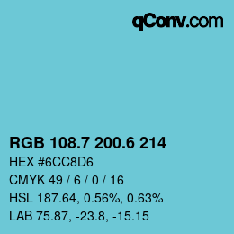 カラーコード: RGB 108.7 200.6 214 | qconv.com
