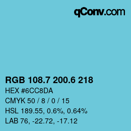 カラーコード: RGB 108.7 200.6 218 | qconv.com