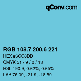 カラーコード: RGB 108.7 200.6 221 | qconv.com