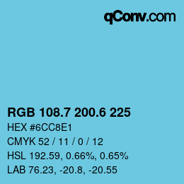 カラーコード: RGB 108.7 200.6 225 | qconv.com
