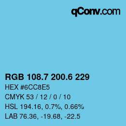 カラーコード: RGB 108.7 200.6 229 | qconv.com