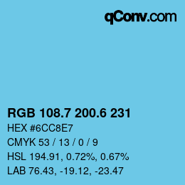 カラーコード: RGB 108.7 200.6 231 | qconv.com