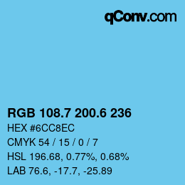 カラーコード: RGB 108.7 200.6 236 | qconv.com