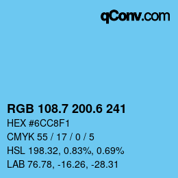 カラーコード: RGB 108.7 200.6 241 | qconv.com