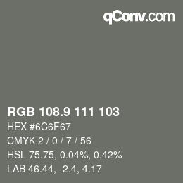 Color code: RGB 108.9 111 103 | qconv.com