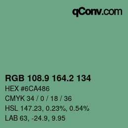 カラーコード: RGB 108.9 164.2 134 | qconv.com