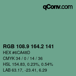 カラーコード: RGB 108.9 164.2 141 | qconv.com