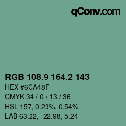 カラーコード: RGB 108.9 164.2 143 | qconv.com
