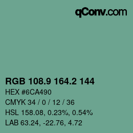 カラーコード: RGB 108.9 164.2 144 | qconv.com