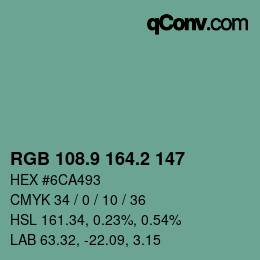 カラーコード: RGB 108.9 164.2 147 | qconv.com