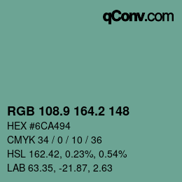 カラーコード: RGB 108.9 164.2 148 | qconv.com