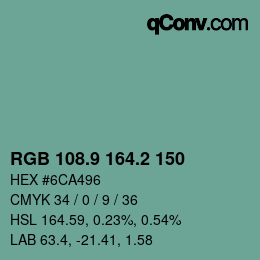 カラーコード: RGB 108.9 164.2 150 | qconv.com