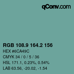 カラーコード: RGB 108.9 164.2 156 | qconv.com