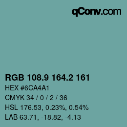 カラーコード: RGB 108.9 164.2 161 | qconv.com
