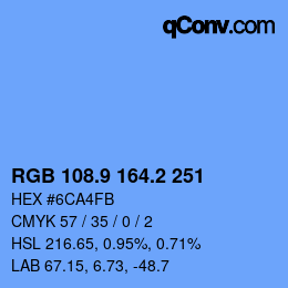 カラーコード: RGB 108.9 164.2 251 | qconv.com