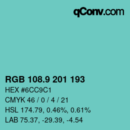 Color code: RGB 108.9 201 193 | qconv.com