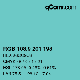 Color code: RGB 108.9 201 198 | qconv.com