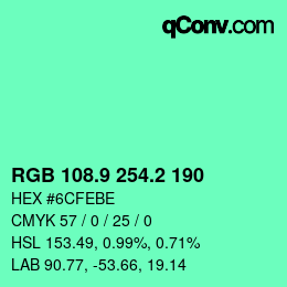 カラーコード: RGB 108.9 254.2 190 | qconv.com