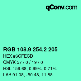カラーコード: RGB 108.9 254.2 205 | qconv.com