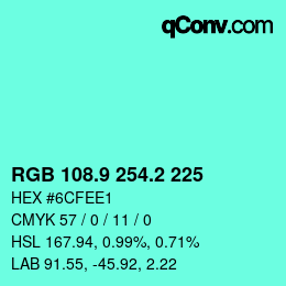 カラーコード: RGB 108.9 254.2 225 | qconv.com