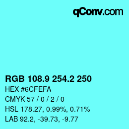 Color code: RGB 108.9 254.2 250 | qconv.com