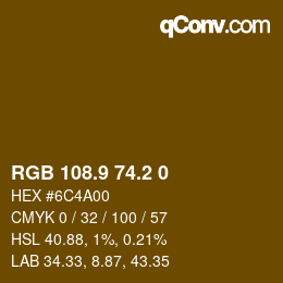 Color code: RGB 108.9 74.2 0 | qconv.com