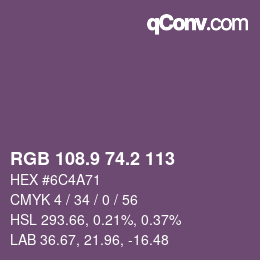 Color code: RGB 108.9 74.2 113 | qconv.com