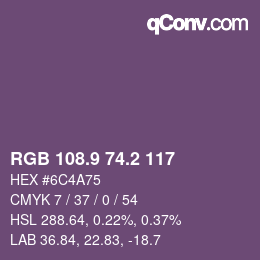 Color code: RGB 108.9 74.2 117 | qconv.com