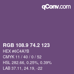 カラーコード: RGB 108.9 74.2 123 | qconv.com