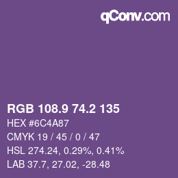 カラーコード: RGB 108.9 74.2 135 | qconv.com