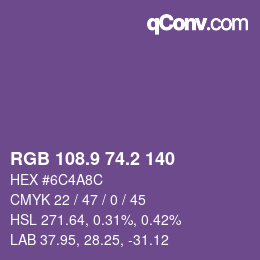 カラーコード: RGB 108.9 74.2 140 | qconv.com