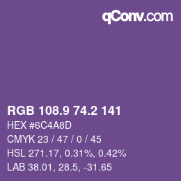 Color code: RGB 108.9 74.2 141 | qconv.com