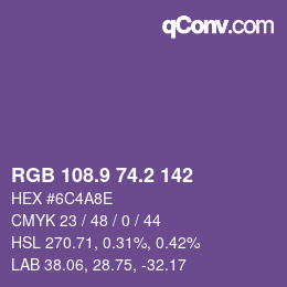 Color code: RGB 108.9 74.2 142 | qconv.com