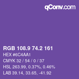 カラーコード: RGB 108.9 74.2 161 | qconv.com