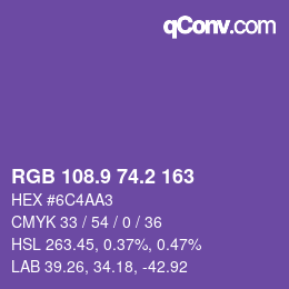 カラーコード: RGB 108.9 74.2 163 | qconv.com